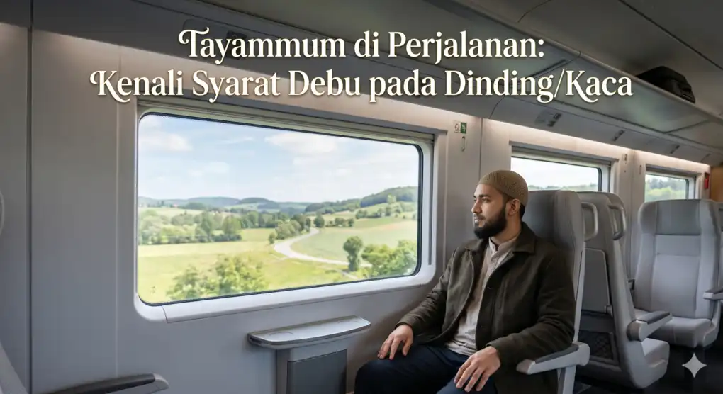 Tayammum: Bersuci dengan Debu Saat Tiada Air 4 Sebuah visual yang kuat dan kontekstual untuk purifikasi di perjalanan, menampilkan interior kabin pesawat atau kereta api yang bersih menghadap ke jendela. Di atasnya, ditambahkan teks tipografi yang elegan dengan tulisan "Tayammum di Perjalanan: Kenali Syarat Debu pada Dinding/Kaca".Sebuah visual yang kuat dan kontekstual untuk purifikasi di perjalanan, menampilkan interior kabin pesawat atau kereta api yang bersih menghadap ke jendela. Di atasnya, ditambahkan teks tipografi yang elegan dengan tulisan "Tayammum di Perjalanan: Kenali Syarat Debu pada Dinding/Kaca".
