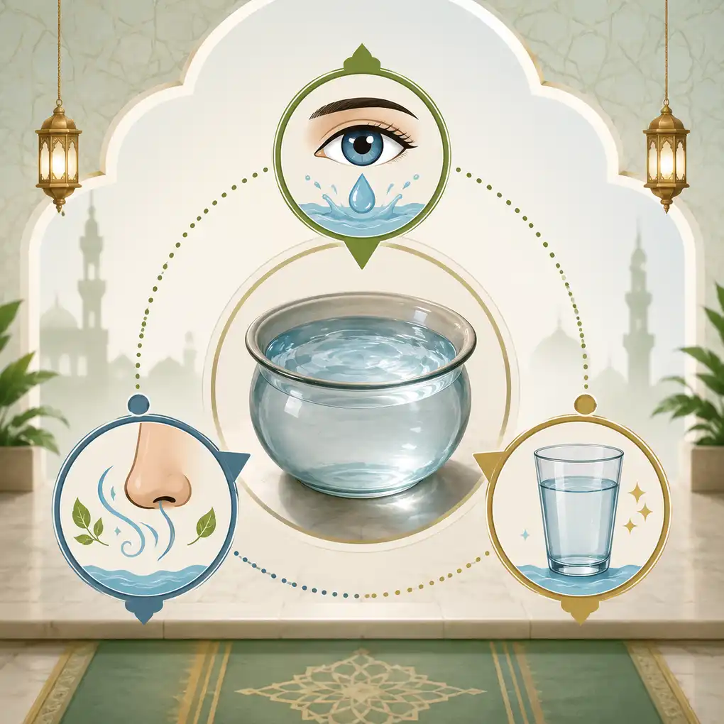 Impure Water in Shafi'i Fiqh: Meaning and How to Purify It 2 Diagram showing the three water properties examined in Shafi'i fiqh: colour, smell, and taste.