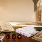 Illustration of blood rulings in Islam according to Shafi'i fiqh covering menstrual blood, wound blood, and mosquito blood in purification law